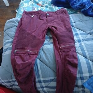 Men's Burgundy Pants with Zipper Details